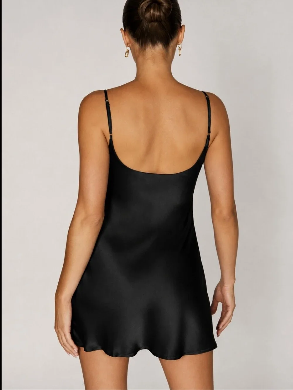 Meshki Valentina Black Satin Slip Chemise Mini Dress